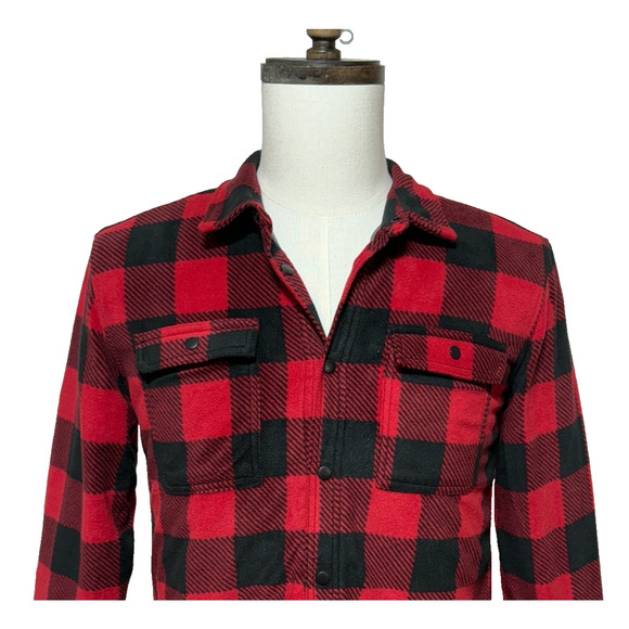 Eddie Bauer Jacket Boys XL 16 Red Black Buffalo Plaid Fleece Snap Pockets Warm - Picture 1 of 10